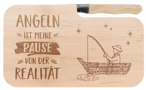 Spruchreif Planche à pain avec couteau - Planche à pain avec gravure - Planche en bois avec couteau - Cadeaux pour pêcheurs - Cadeaux d'extérieur - Petit déjeuner en plein air - Cadeau de pêche