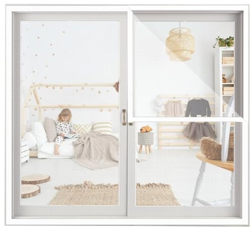 Fliegenschutzgitter für Fenster 120x140cm mit Selbstklebendem Klettband Fliegengitter Fliegenschutz Insektenschutz, mückengitter, moskitonetz, ohne Bohren und Schrauben,Weiß