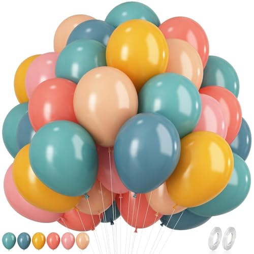 Lot de 60 ballons rétro bohème, 30 cm, arc-en-ciel, bleu, rose, vintage, bleu poussiéreux, rose, vintage, pastel, jaune, beige, pour l'été, la fête prénatale, l'espace, les anniversaires