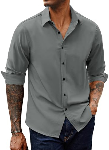 PJ PAUL JONES Freizeithemd Herren Stretch Hemd Langarmhemd Regular Fit Businesshemd für Männer (Grau, L)