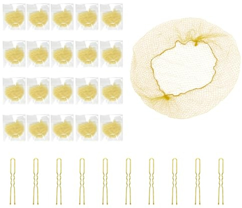 LICQIC Hair Bun Nets, Invisible Hair Net for Woman, Gold | 20 Pcs Ballet Net and 10 Pcs Pins Hair Bun Accessories