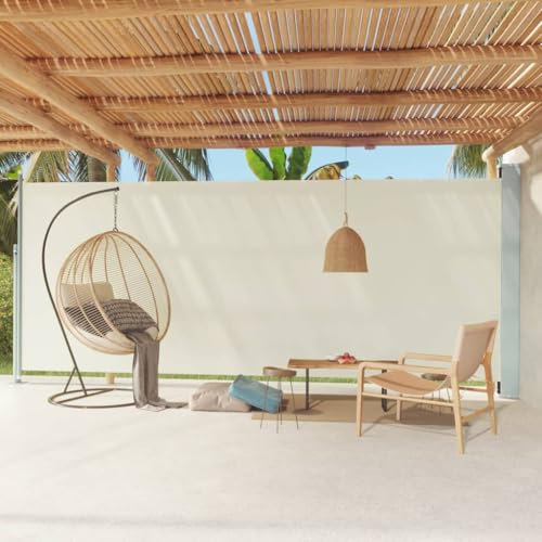 TJROO Tenda da Sole 220x600 cm Paravento da Esterno Paravento Laterale Retrattile Pannelli Laterali Parasole Tenda Laterale per Patio e Balcone Crema Tessuto Chiusura Automatica