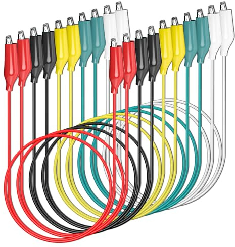 Cleqee 10PCS Alligator Clip Electrical Test Leads Dual Ended Crocodile Clip | Jumper Wires for Circuit Connection Electrical Testing 5 Colours
