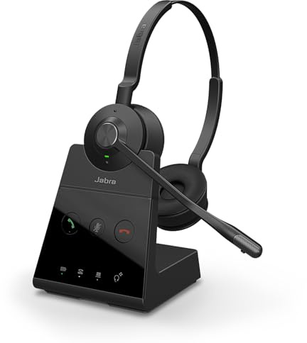 Jabra Engage 65 SE Stereo Wireless Headset Professional calls, DECT Security, 13 Hour Battery, 50m range, all-day comfort with base, power supply, USB-C cable, Online Meeting App Compatibility,EU plug
