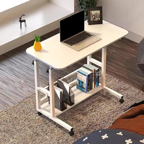 LyzqxHL Home-Office-Schreibtische, einfacher Schreibtisch, Computertisch, Schminktisch, Nachttische, mobil mit Stauraum, rollbar, Tisch mit Rollen(White,60 * 40cm/23.6 * 15.7in)