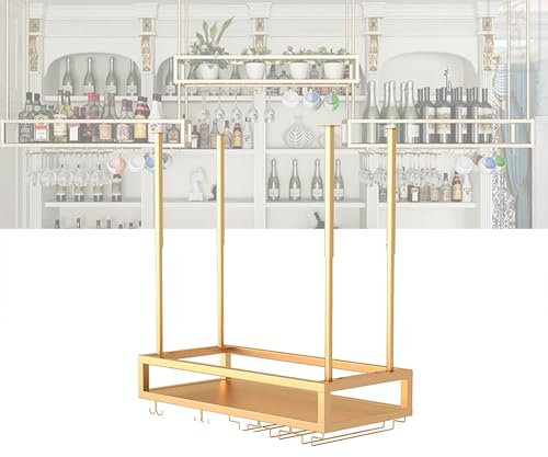 WXZXWXZX Botellero Vino Colgante Vinoteca Mueble Barra para Bar Garrafeira Mini Bar Wine Rack Mueble Comedor Cocina con Soporte Copas Colgante para Salon Bar Sala de Estar y Cocina(Gold,60cm/23.62in)