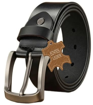 HENKi Herren Ledergürtel aus Rindsleder, Gürtel Handgemacht, für Männer Jeans Anzug, 38mm breit, Länge kürzbar, Echtleder schwarz (95CM)