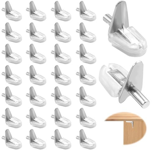 30 supporti per scaffali, 3 mm, in plastica con perno in acciaio, per ripiani in vetro, per armadi, librerie, scaffali e armadi
