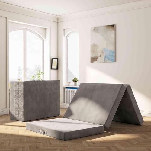 MOLPHIT Materasso singolo pieghevole 75x195x15cm, materasso ospiti pieghevole, Materassino pieghevole in memory foam con rivestimento lavabile per campeggio, pavimento, letto degli