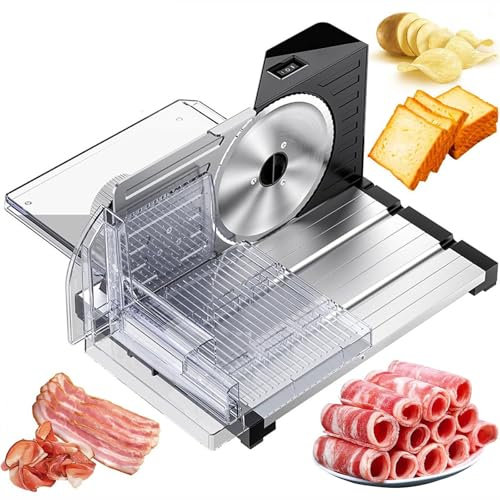 QYOEGSQ Cortadora De Carne Eléctrica for El Hogar, Espesor Ajustable De 0-18 Mm, Cortadora De Carne De Acero Inoxidable Silenciosa Plegable De 160 W, Adecuada for Carne, Queso, Pan