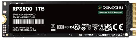 RONGSHU 1TB NVMe SSD M.2 PCIe Gen 3×4, fino a 3500 MB/s, M.2 2280 Unità a stato solido interna, cache SLC 3D NAND TLC compatibile con laptop e PC desktop (RP3500)