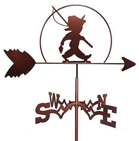 Girouette Artisanale en métal avec Ornement en Silhouette de pêcheur Girouette à Montage sur Toit Indicateur de Direction du Vent Outil de Mesure Professionnel Scène de Ferme Art