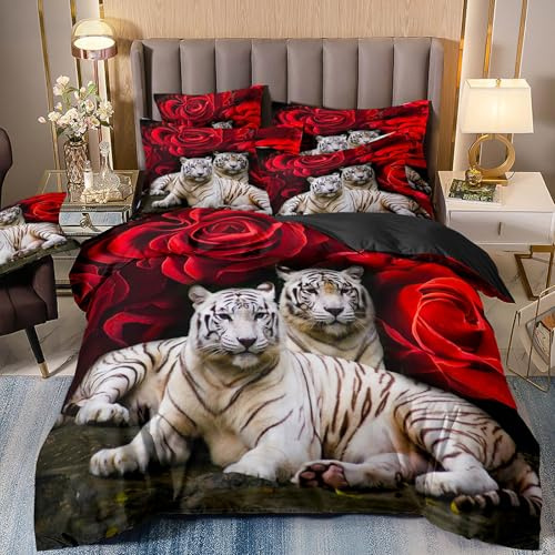 VOGIAY Tiger Bettwäsche 135x200, 3D Tigermotiv Mikrofaser Bettbezug, Weich Komfort Tiermotiv Bettwäsche Sets 2teilig, Für Erwachsene, Jugendliche und Kinder