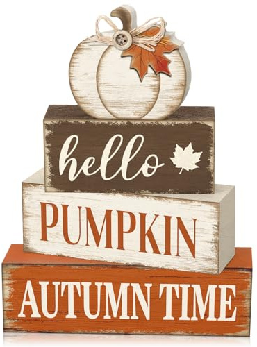 Yousoontic 4 Pcs Wooden Table Decorations Rustic Signs Tiered Tray Decor Wood Farmhouse Vintage Ornaments Gift Centerpiece Tabletop Decor for Entryway Home Desk Room (Autumn Pumpkin Maple Leaf)