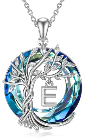 TOUPOP Lebensbaum buchstaben Kette 925 Sterling silber Baum des Lebens Anfangsbuchstaben Anhänger Blau Kristall Kreis Schmuck Geburtstag Geschenk für Damen Mama Ehefrau Freundin Sie