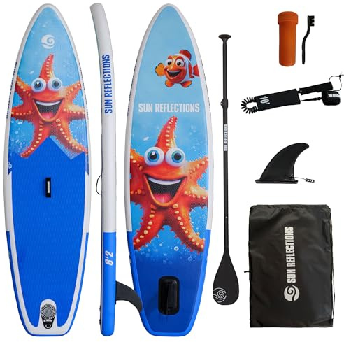 Campsup Sun Reflections Kids 8'2 (250 cm) Aufblasbares SUP Board für Kinder – Komplettset mit verstellbarem Paddel, Sicherheitsleine, Transporttasche & Finne | rutschfest | Design Star