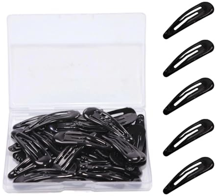 Snap Haarspangen Set, Haarspangen 5 cm Metall, 40 Stück Snap Haarclips mit Box, Rutschfeste Haar Snap Clips Dünnes und Dickes Haar, Haaraccessoires für Mädchen Damen (Schwarz)