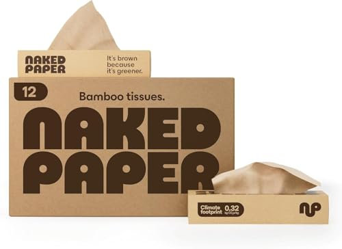 Naked Paper Bamboo Facial Tissues Box Multipack - 12 x 100 Soft 2-Ply Tissues per Box, Unbleached & Chemical-Free for Sensitive Skin, Sustainable Paper Tissue for Face & Nose