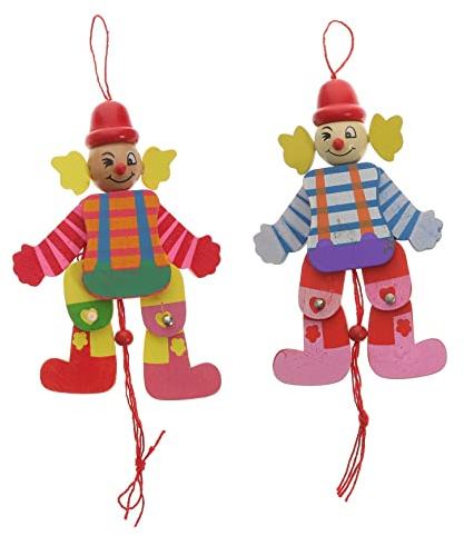 BESPORTBLE 2stücke Lustige Holz Marionette Clown Puppen Spielzeug Für Junge Mädchen Interaktive Schnurpuppen Fördert Fingerfertigkeit Dekorativ Und Umweltfreundlich