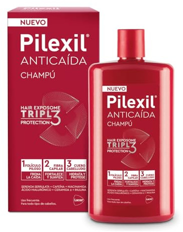 PILEXIL - Champú Anticaída Triple Protection 450 ml - Frena la Caída del Cabello, Fortalece y Suaviza la Fibra Capilar e Hidrata y Protege el Cuero Cabelludo - Para Hombres y Mujeres