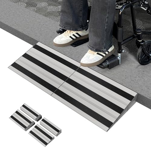 XARILK Modulare Aluminium-Türschwellenrampe, Rollstuhlrampe für Haustüren und Stufen, verstellbar und rutschfest, Bordsteinrampe für Rollstühle, Kinderwagen usw., Tragkraft 500 kg (7,6 cm Höhe)