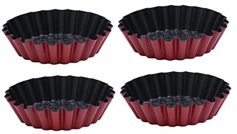 VICASKY 4pezzi Stampi Per Crostatine Forma Di Crisantemo Stampi Antiaderenti Per Cottura in Cucina Rosso e Nero Utensile Da Forno Forniture Per Dolci
