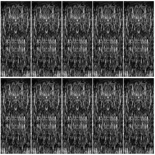 10 Stück Lametta Vorhang Schwarz, 1x2M Halloween Schwarz Lametta Vorhang