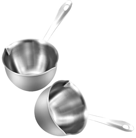 Amosfun Lot De 2 Casseroles À Huile Profondes En Acier Inoxydable Avec Bec Verseur Marmite À Lait Petite Casserole En Acier Inoxydable Argentée