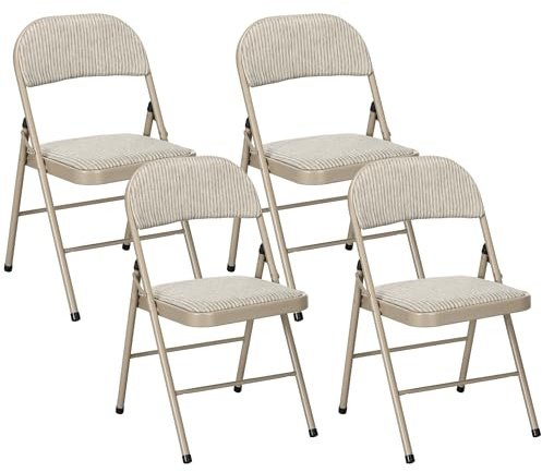 HOMCOM Juego de 4 Sillas Plegables Acolchadas con Respaldo y Estructura de Acero, para Salón, Comedor, Cocina, 45x46x78 cm, Beige