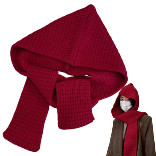 OULIGET Hooded Hat Scarf for Women,Winter 2 in 1 Hooded Hat Scarf Shawl with Hood Crochet Knit Pullover Neckwarmer Warm (Red)