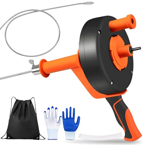 Dhnvcud Serpiente de drenaje de 10 m con accesorio de taladro, removedor de obstrucciones de pelo de serpiente de fontanería resistente, barrena de tubo flexible para bañera, fregadero de baño, cocina