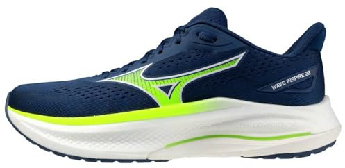 Mizuno Wave Inspire 22 Men's Running Shoes, Estate Blue/Lightning Yellow - 9.5 UK