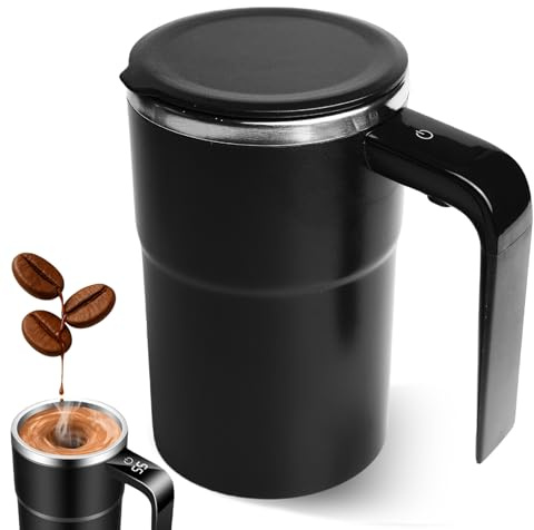 Taza automática mezcladora de 380 ml taza de café mezcladora automática con tapa, taza mezcladora eléctrica lavable, taza de café con agitación magnética automática para té proteico en polvo (negro)