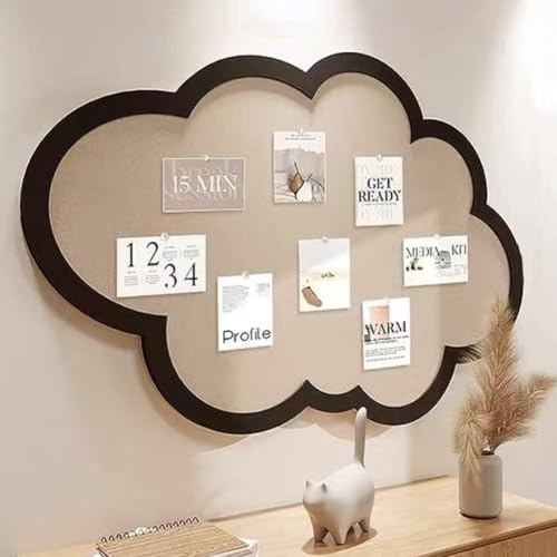 Niedliche Pinnwand für die Wand, Wolkenform, Kork-Pinnwand mit Pinnnadeln, selbstklebendes Filz, Memoboard, Wanddekoration für Büro, Zuhause, Schule (80 x 50 cm, Schwarz)