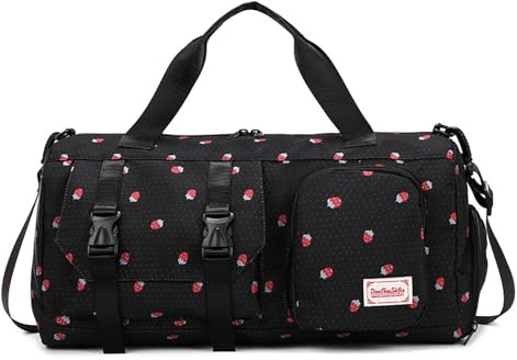 Bolsa Deportiva Niños Bolsa de Viaje Mujer con Compartimento para Zapatos y Compartimento Ropa Mojada Estampado de Fresas Bolsa de Mano para Viajes Fitness Deportes Escuela Viajes de Negocios