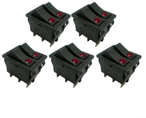 5 interruptores de botón de encendido y apagado de doble polo de 250 V 16 A, compatibles con calentadores de aceite y radiadores eléctricos (negro)