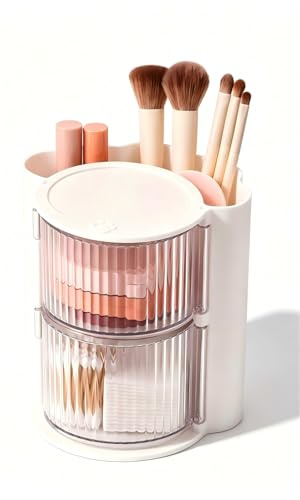 2-Layer Hair Accessories Organiser, Rotatable Makeup Brush Holder, Hair Brushes Holder for Earrin Ring Hairclip, Large Capacity Desktop & Bathroom Organizer for Hair Accessories Makeup Brushes