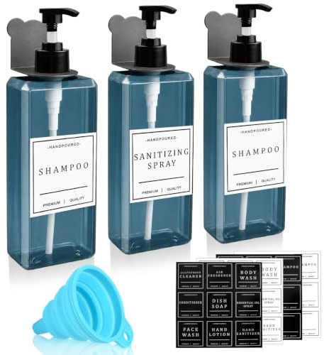 3 st schampo- och balsamdispenser väggtvåldispenser med pump | 500 ml Väggmonterad Duschtvål Dispensers Svart Plastflaskor för Badrum Kök Blå