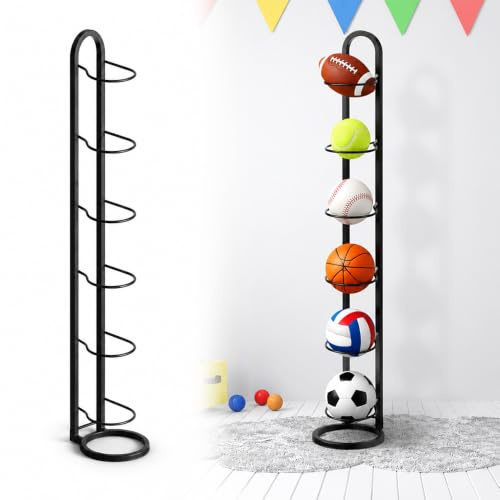 NAVESO 6 nivåer fotbollsstativ, vertikalt basketstativ, avtagbar ballongförvaring för sportbollar för basketboll (svart)