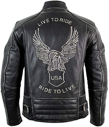 Motorrad Lederjacke mit einer Adler Prägung (XL)