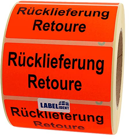 Warnetiketten 100 x 50 mm - Paket Aufkleber Rücklieferung - Retoure - 1.000 Versandaufkleber auf 1 Rolle(n), Papier selbstklebend