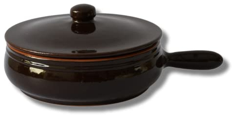 Padella Brunella con Coperchio, Casseruola in Terracotta, Padella per stufati, Colì Maioliche e Terrecotte dal 1650, Marrone, diametro 20 cm
