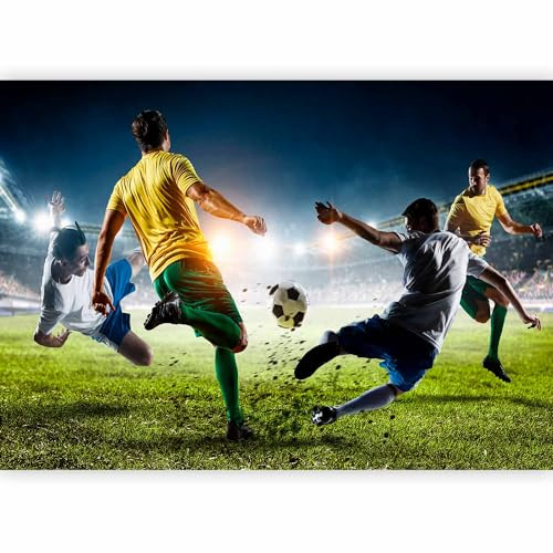 murando - Papier peint panoramique inspirant 300x210 cm - Revêtement mural décoration salon - Design moderne - Bleu vert beige - Gens nuit football personnages léger herbe adolescent i-B-0051-a-a