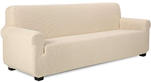 TIANSHU Sofabezug 4 sitzer, Stretch Spandex Couchbezug Sesselbezug Elastischer Antirutsch Stretchhusse Weich Stoff,Jacquard-Stretch-Sofabezug, Schonbezug für Sofa-Sofahalter(Beige)