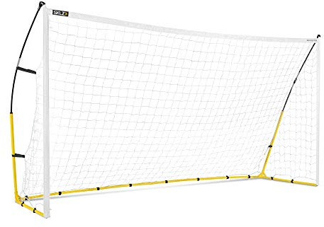 SKLZ Quickster Soccer Goal 12' x 6' - Portable Goal for Backyard & Field - Durable Tension-Tite Frame & Heavy Gauge 2-Ply Net - Adjustable Click-Lock Poles, Metal Stakes - Carrying Case with Handle