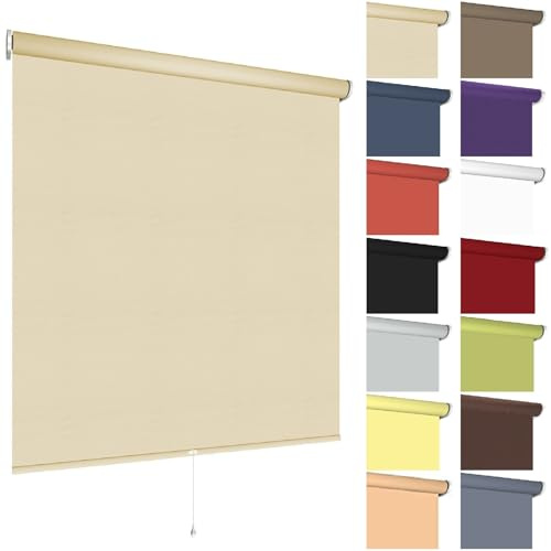 Springrollo Mittelzugrollo Schnapprollo viele Größen und Farben Montage Träger Metall Rollo Vorhang Blickdicht lichtdurchlässig Fenster Sonnenschutz Sichtschutz Blendschutz (90 x 180 cm, Cream)