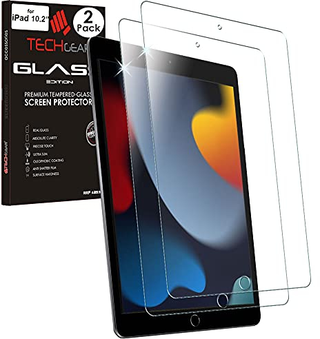 TECHGEAR 2 Pack iPad 10.2 2021 2020 2019 GLASS Screen Protector, Tempered Glass Screen Protector [9H Hardness] [Crystal Clarity] [Scratch-Resistant] [No-Bubble] for iPad 10.2 9th 8th 7th Generation