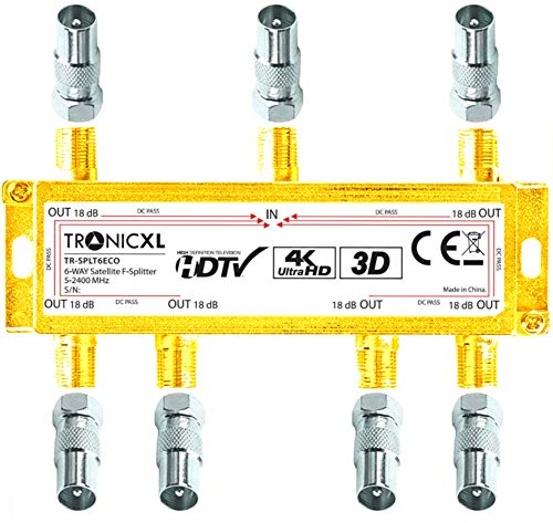 TronicXL 4K - Divisor de satélite 6 compartimentos 3D / HD apto para TV entrada de CC cable de distribución de antenas DVBC DVBT por ejemplo FM