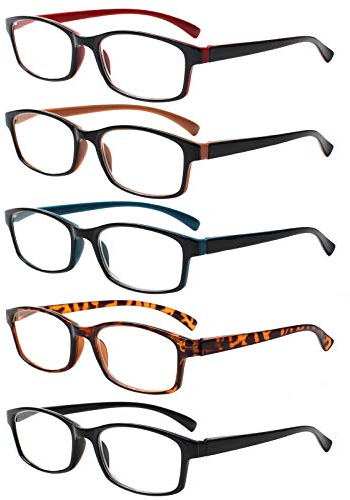 5 Pack Lesebrille Herren Damen,Hochwertig Federscharniere Brillen Komfortabel Rechteckig Super Lesehilfe fur Manner und Frauen (5 Farbe Mischen, 3.5)