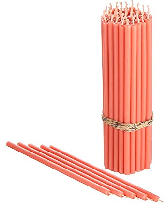Danilovo Reine Bienenwachskerzen – tropffrei, rauchfrei, hohe, dünne Spitzkerzen – dekorative Kerzen für Kirchgebet, Deko oder Geburtstagskerzen – Honigduft Kerzen – 16,5 x 0,57 cm (Rosa, 50 Stück)